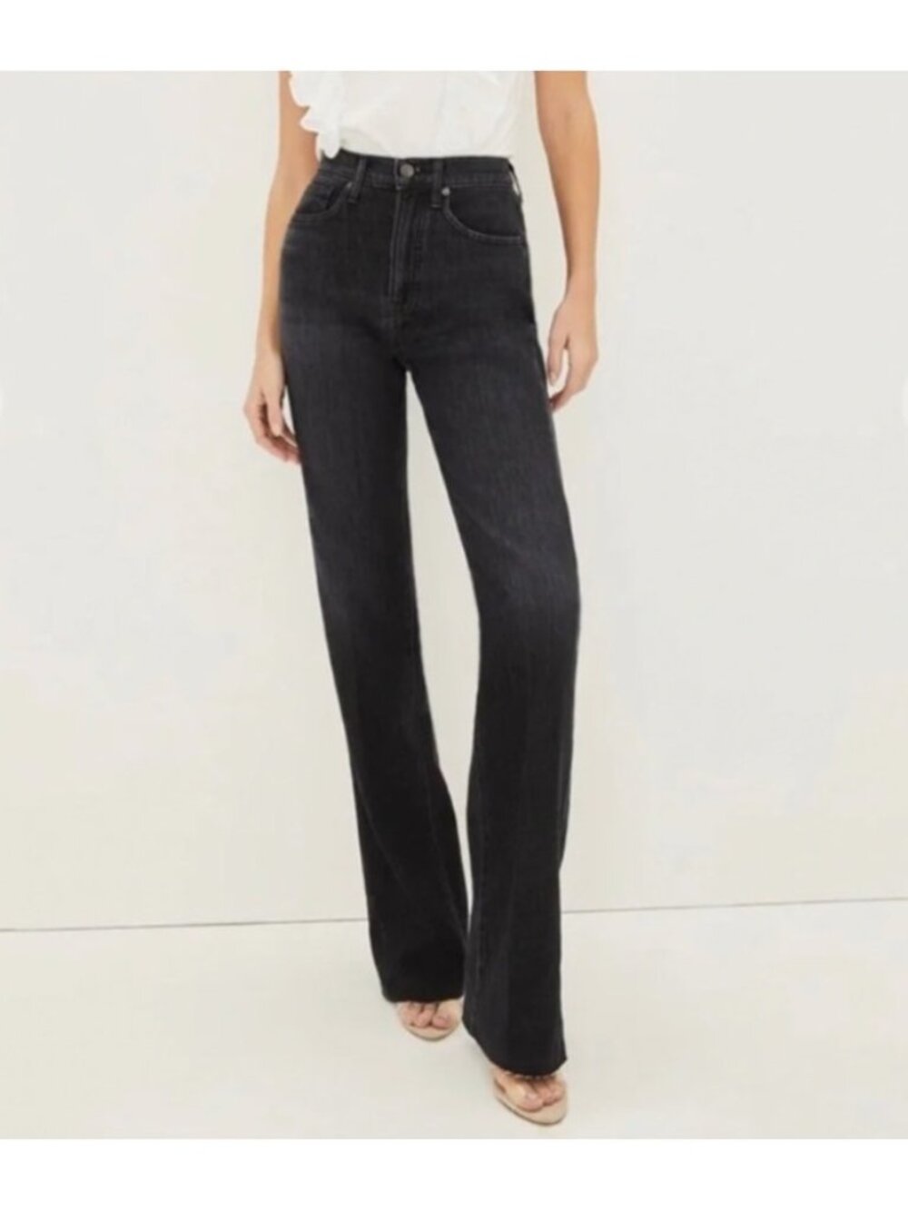 Veronica Beard Dylan Full-Length Straight-Leg High-Rise Washed Onyx Jeans 28